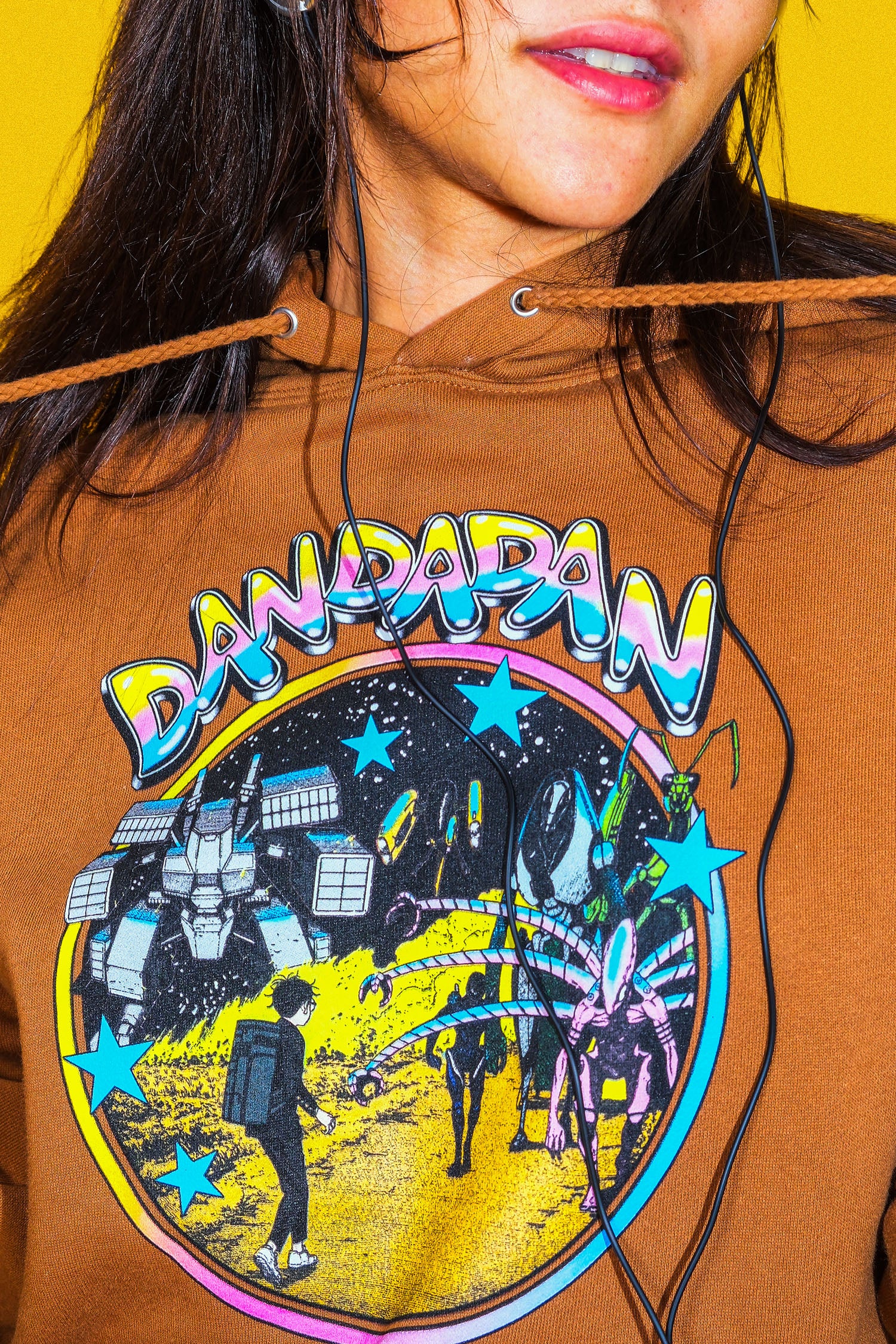 Retro Space Aliens Pullover Hoodie - Saddle Brown