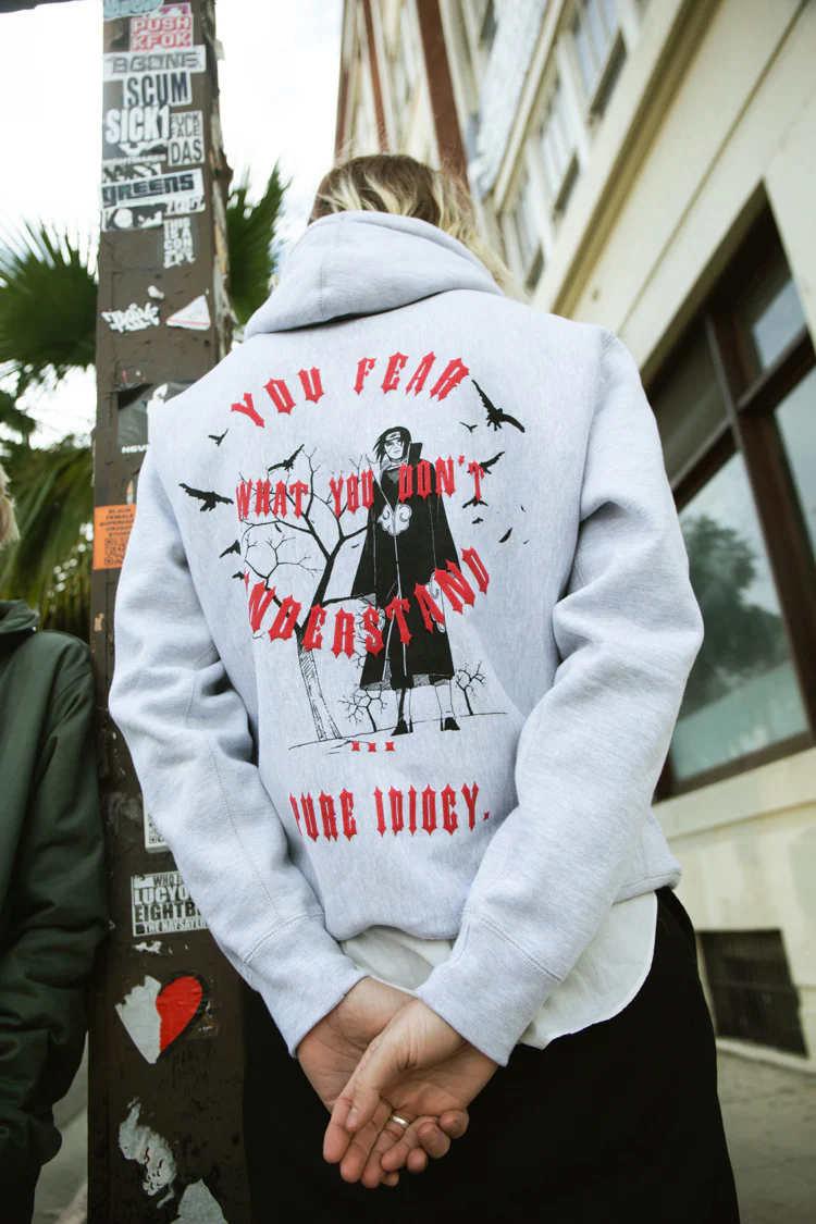 Naruto Itachi Fear Hoodie - Heather Grey 2 Naruto Itachi Fear Hoodie - Heather Grey