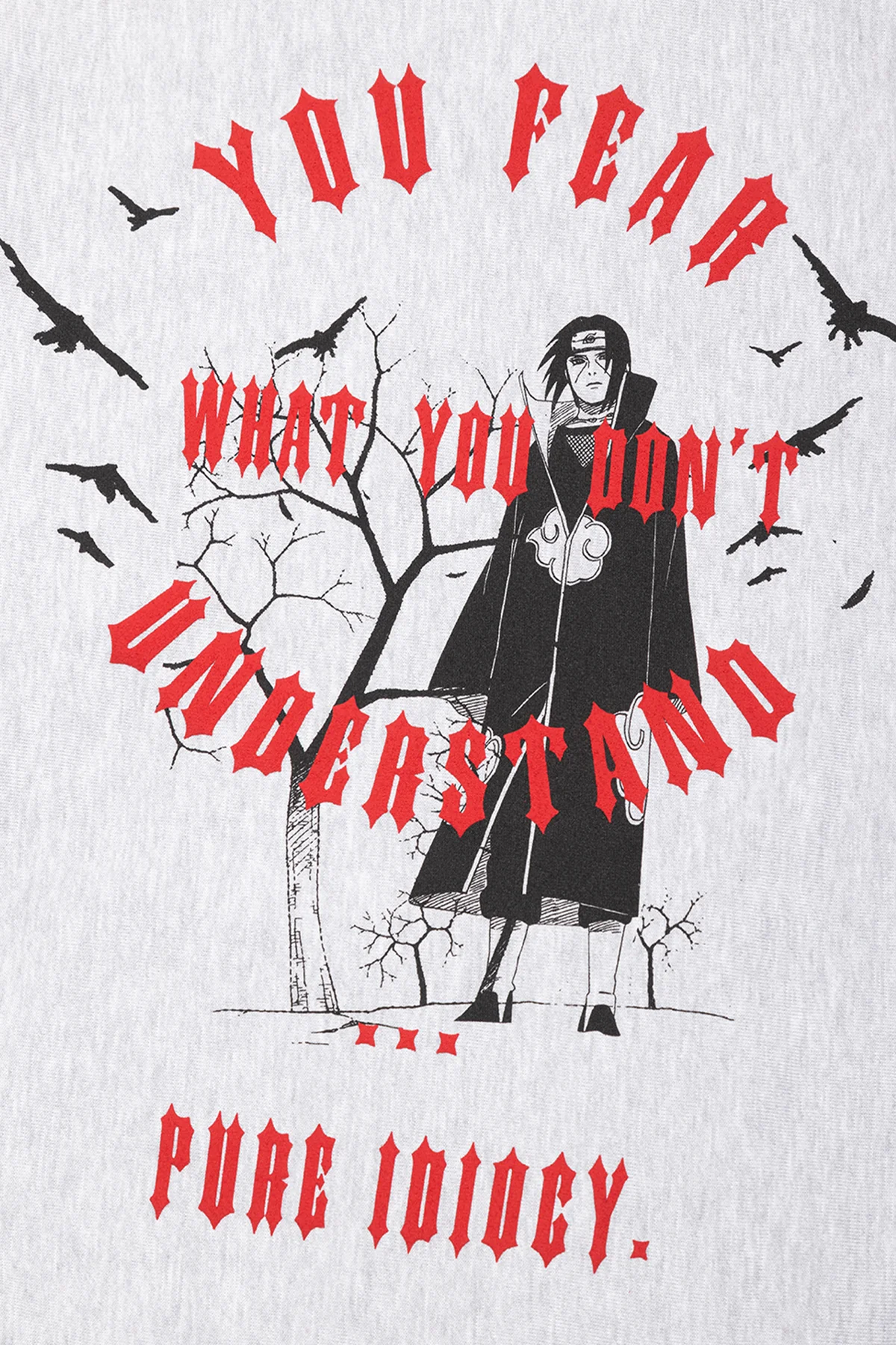 Naruto Itachi Fear Hoodie - Heather Grey 5 Naruto Itachi Fear Hoodie - Heather Grey