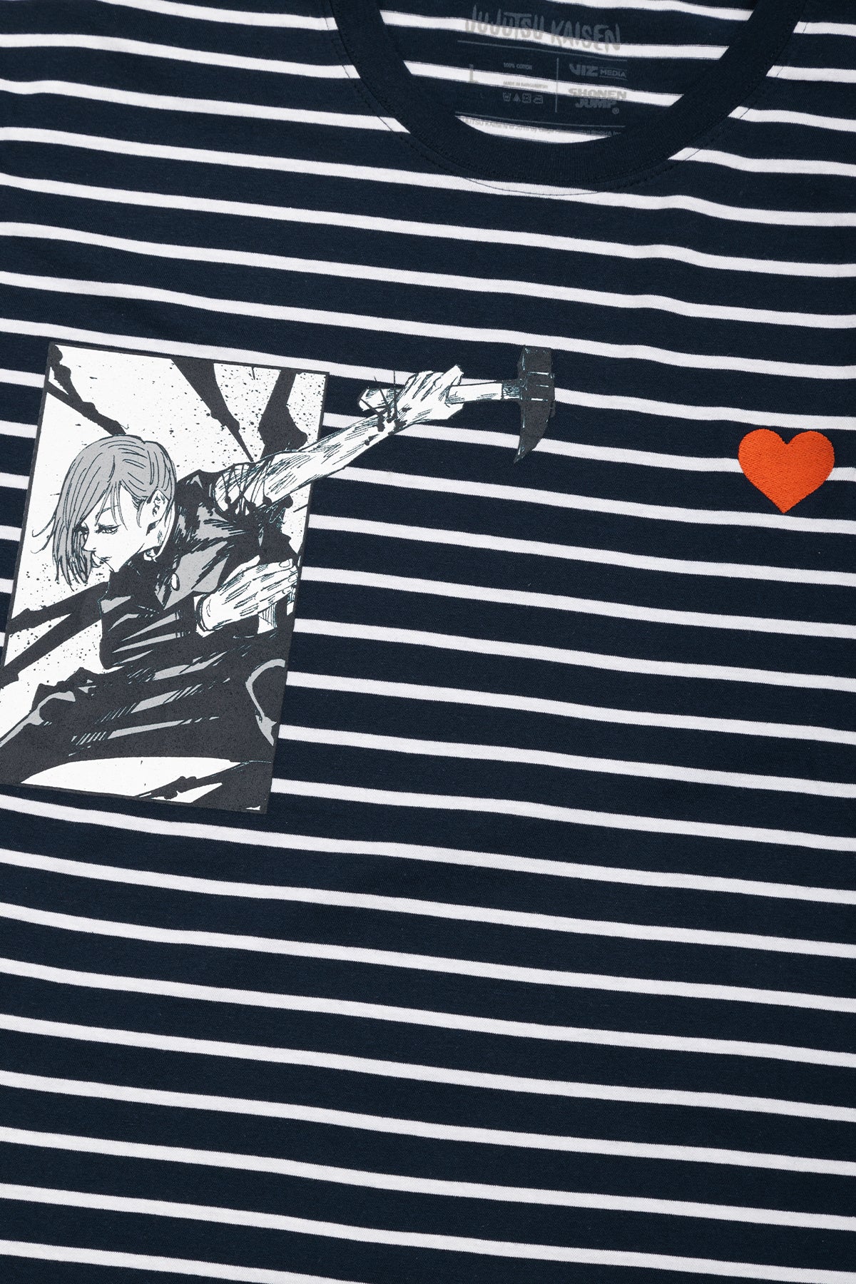 Jujutsu Kaisen Nobara Striped Tee - White/Navy 4 Jujutsu Kaisen Nobara Striped Tee - White/Navy