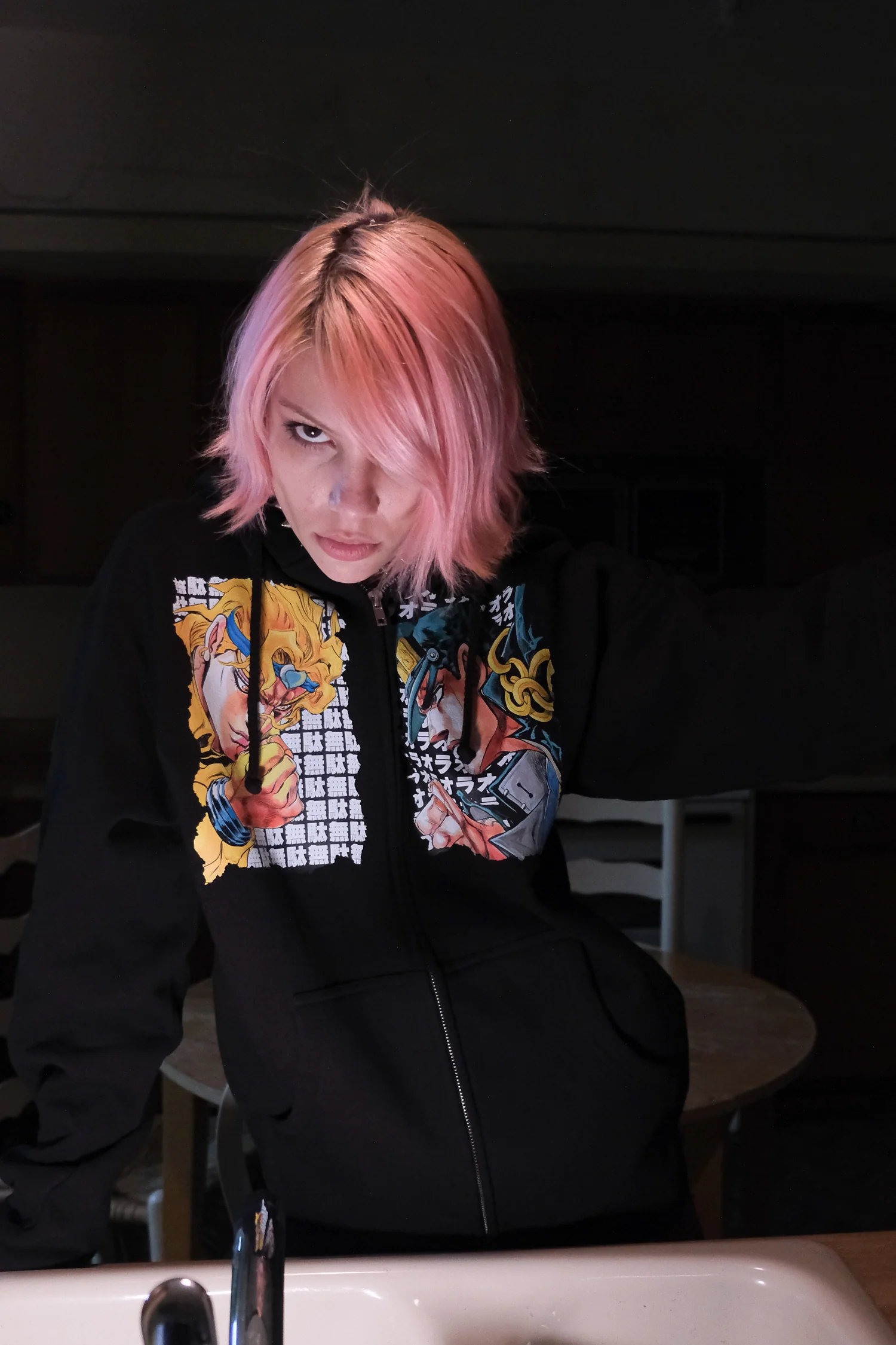 JoJo's Bizarre Adventure Face Off Zip Hoodie - Black 1 JoJo's Bizarre Adventure Face Off Zip Hoodie - Black
