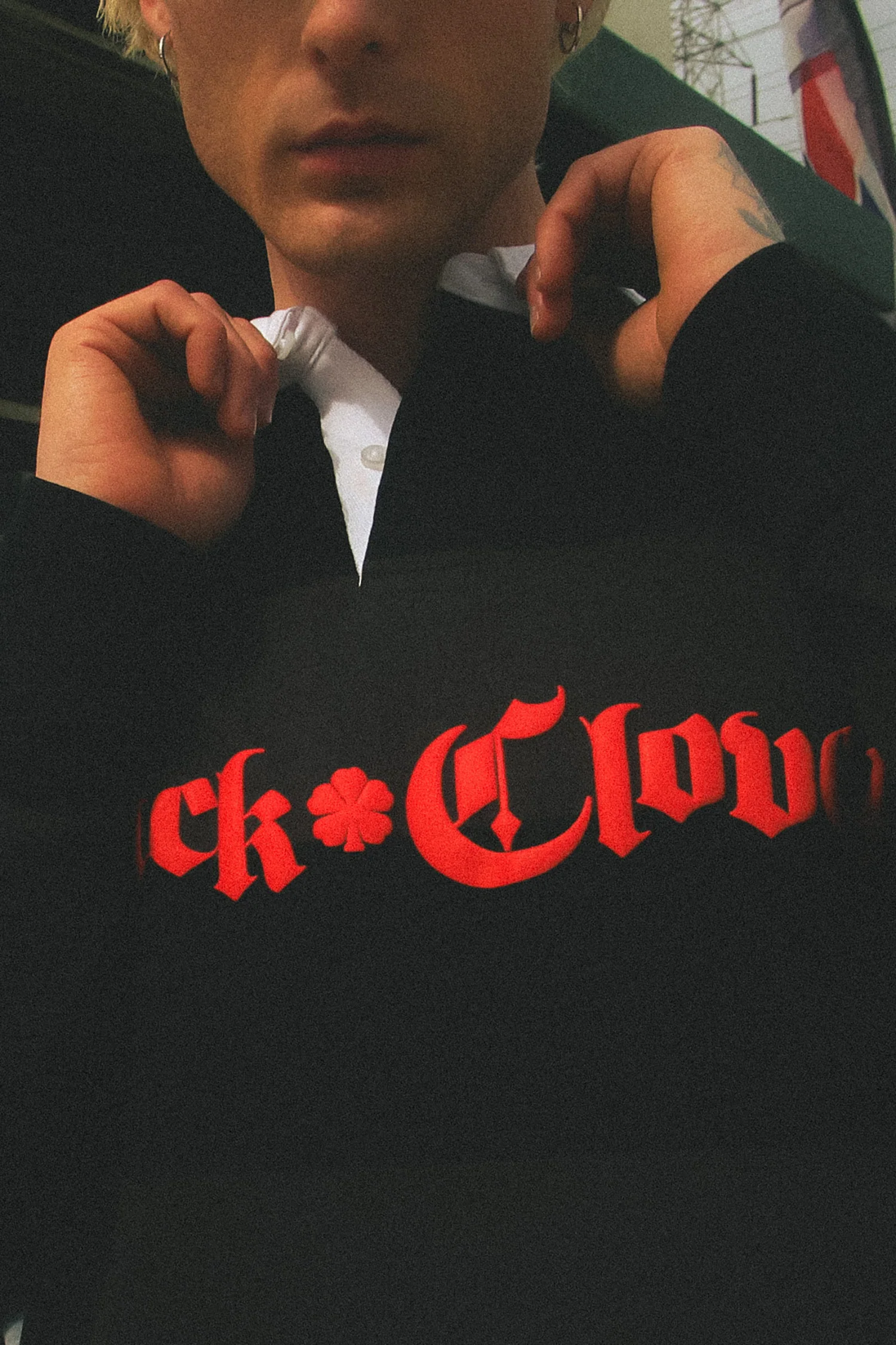 Black Clover Logo Striped Rugby - Black/Grey