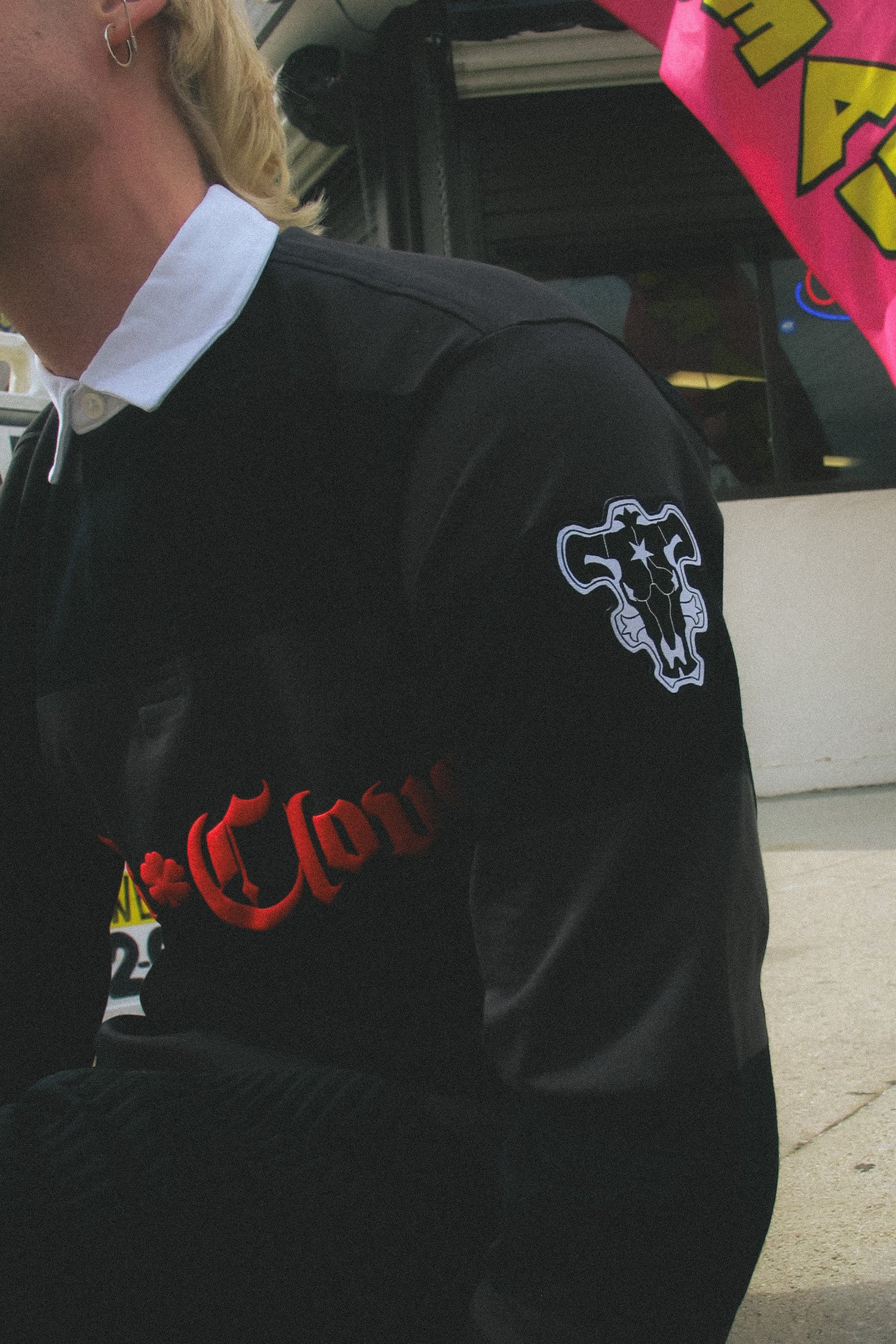 Black Clover Logo Striped Rugby - Black/Grey