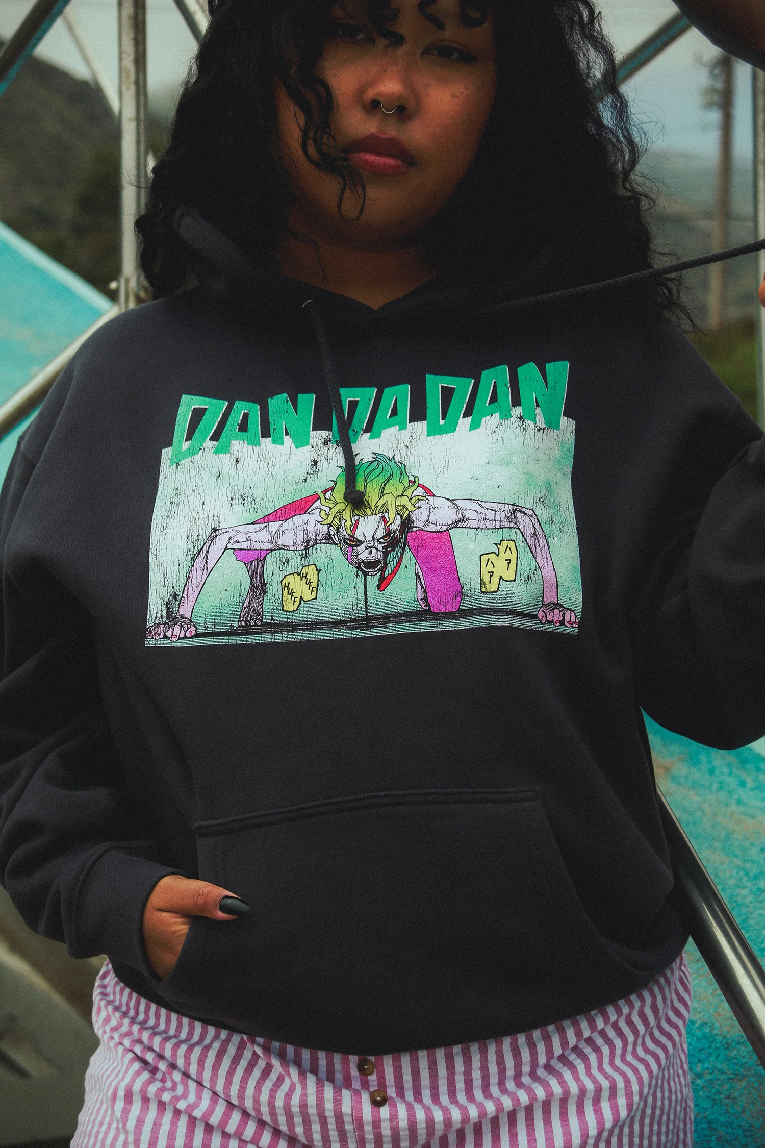 Dan Da Dan Okarun Ready Distressed Hoodie - Bristol Black 1 Dan Da Dan Okarun Ready Distressed Hoodie - Bristol Black