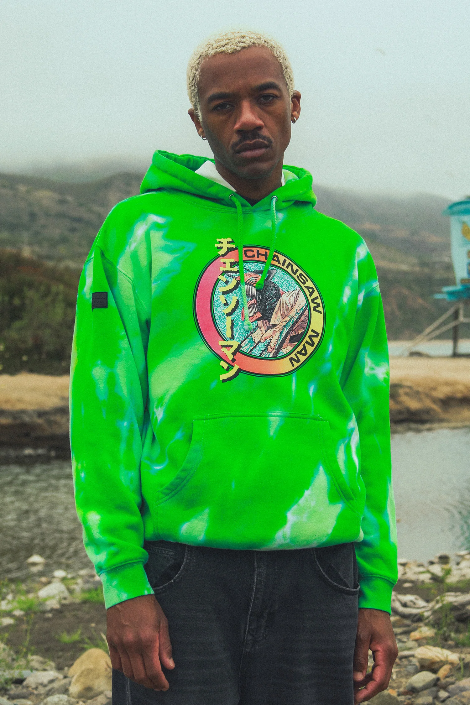Chainsaw Man Tiger Stripe Tie Dye Hoodie - Green Tiger
